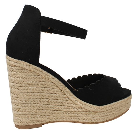 Black faux suede Peep Toe Ankle Strap Espadrille - Picture 3 of 5